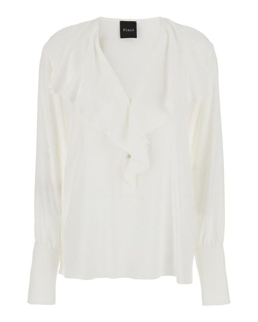 Le Plain White Shirt With Volant
