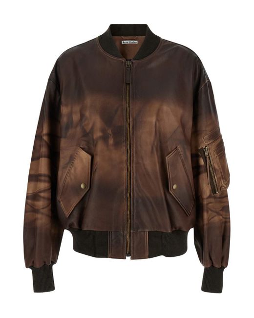 Acne Brown Bomber Jacket With Logo