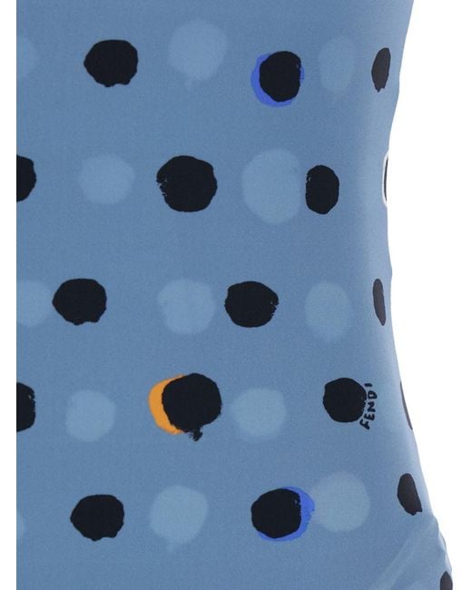 Fendi Blue And One-Piece Swimsuit Reversible With Thin Straps An