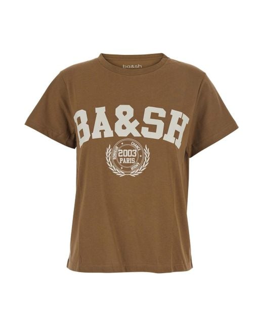 Ba&sh Brown 'Ioni' Crewneck T-Shirt With Maxi Logo Print On The Front