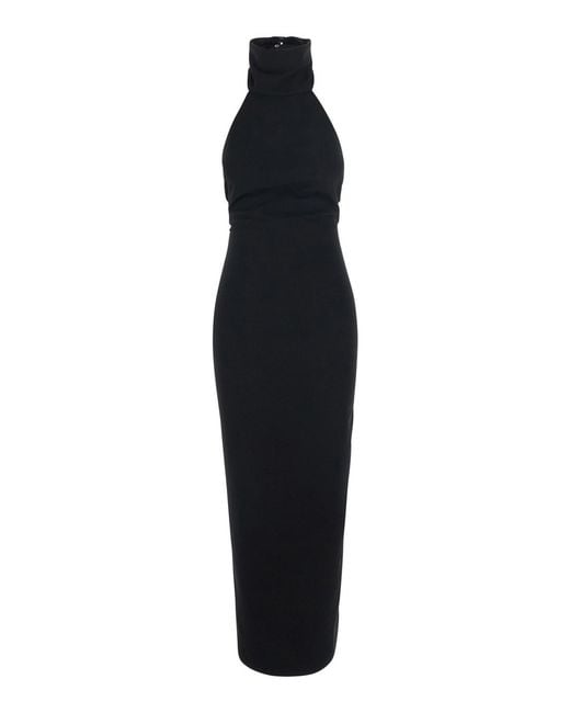 Le Plain Black Long Sleeveless Dress With Open Back And Zip Closure At