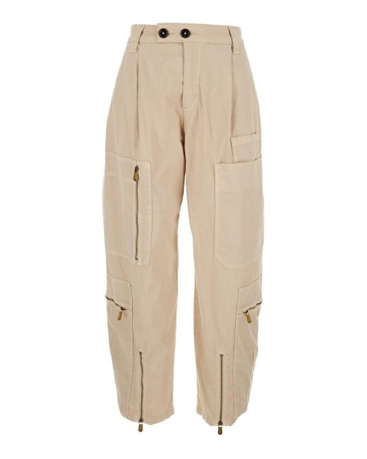 Pinko Natural Cargo Pants With Multiple Pockets