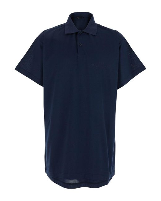 Balenciaga Blue Polo Shirt With Embroidered Logo On The Front for men