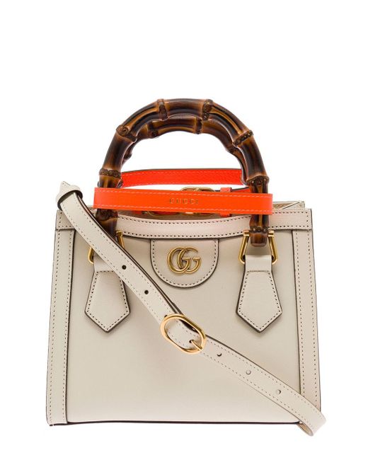 Gucci White Ivory Diana Handbag In Leather Woman