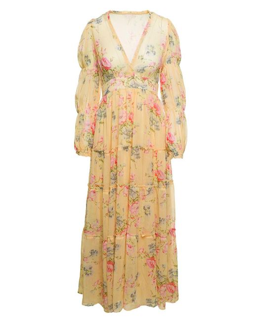 byTiMo Natural Long Dress With All-over Floreal Print In Chiffon Woman