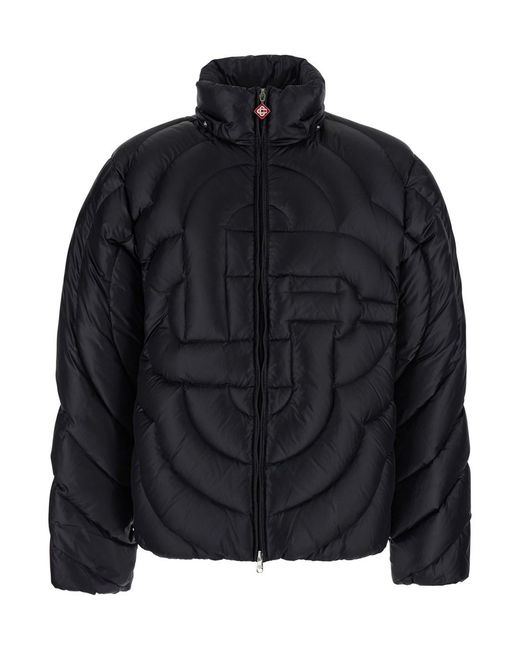 Casablanca Black Down Jacket With Fixed Hood And Monogram Design for men