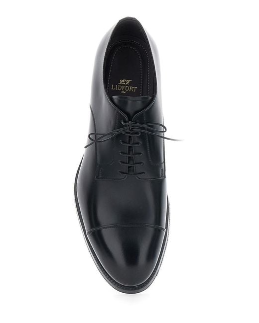 Lidfort Black Lace-Up Shoes With Almond Toe And Front Lace-Up Closure for men