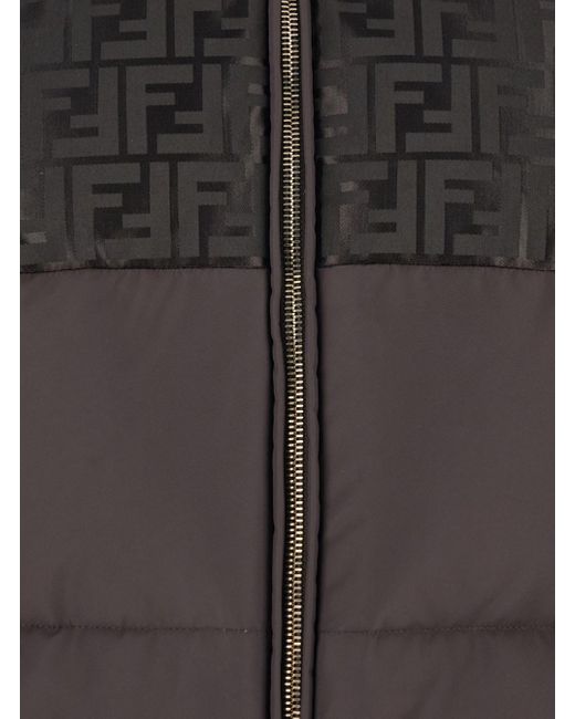 Fendi Black Down Jacket With Drawstring Hood And Ff Motif