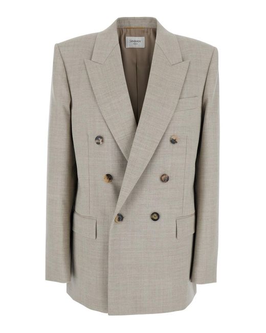 Saint Laurent Gray Double-Breasted Jacket With Peak Revers