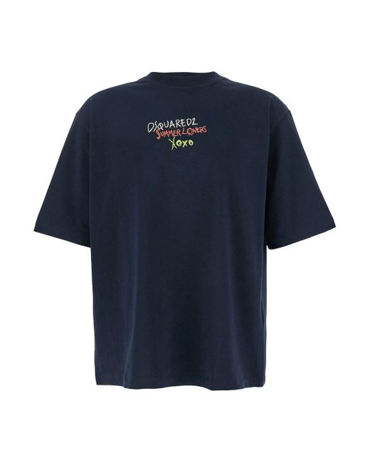 DSquared² Blue T‑Shirt With Round Neck for men