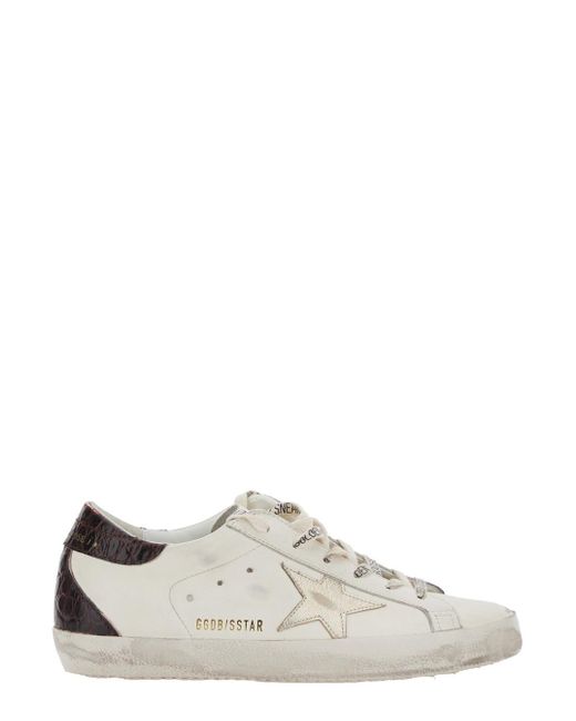 Sneaker 'Super-Star' Low Top Con Logo Impresso E Tallone di Golden Goose Deluxe Brand in White