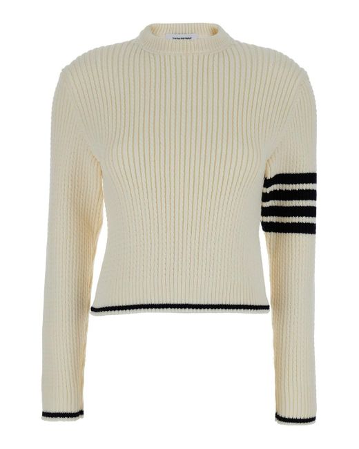 Thom Browne Natural Sweater With 4-Bar Detail