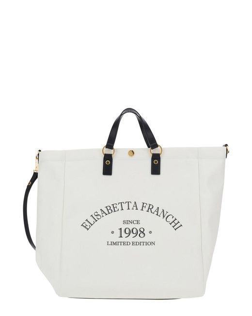 Elisabetta Franchi White Shopper Bag Leather Handles