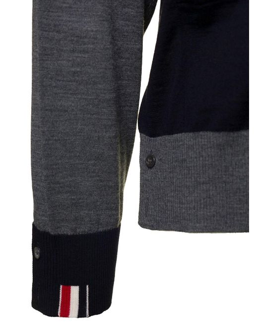 Thom Browne Blue Fun Mix Jersey Stitch Relaxed Fit V Neck Cardigan for men