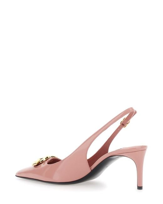 Dolce & Gabbana Pink Slingback Pumps With Logo Plaque On The Front In