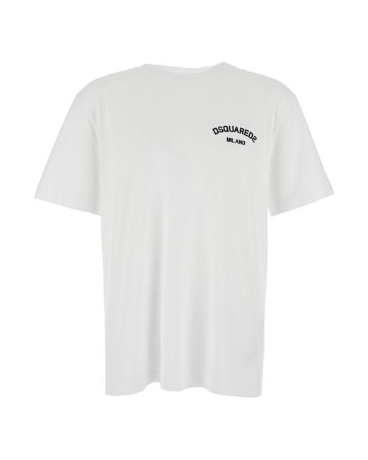 T-Shirt Girocollo Con Logo Lettering Sul Fronte di DSquared² in White da Uomo