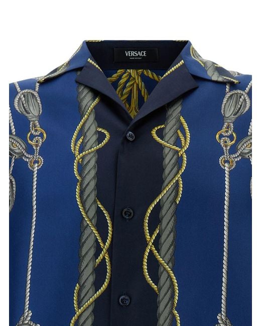 Versace Blue 'Nautical' Bowling Shirt With Barocco Print for men