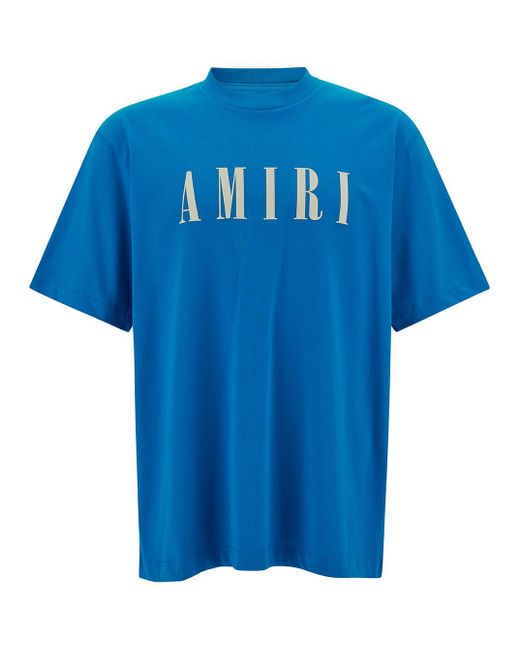 Amiri Blue Light T-Shirt With Contrasting Logo Print for men