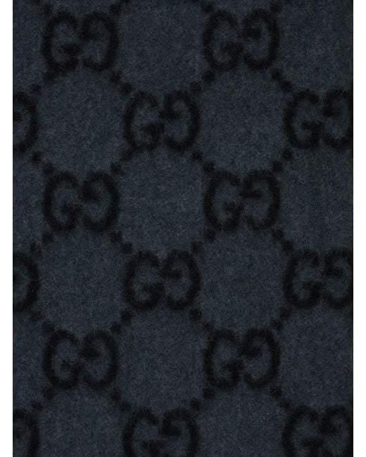 Gucci Black Scarf With Fringed Hem And Gg Motif Jacquard for men