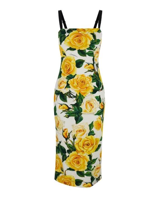 Dolce & Gabbana Metallic Midi Dress With All-Over Flower Print