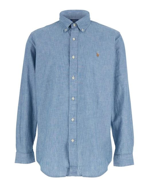 Polo Ralph Lauren Blue Long Sleeve Shirt Cotton for men