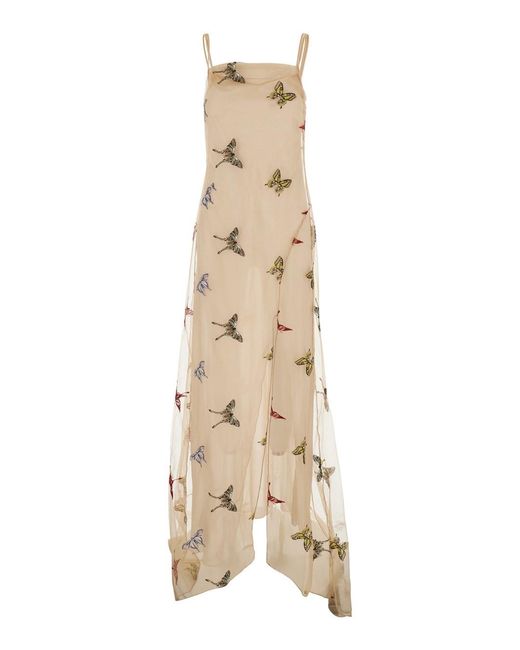 Blumarine Natural Long Dress 'Embroidery Net Dress Look21' With Embroidered Details