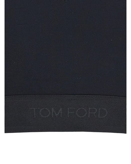 Tom Ford Blue Bralette Top With Scoop Neck And Logo Lettering On The Front