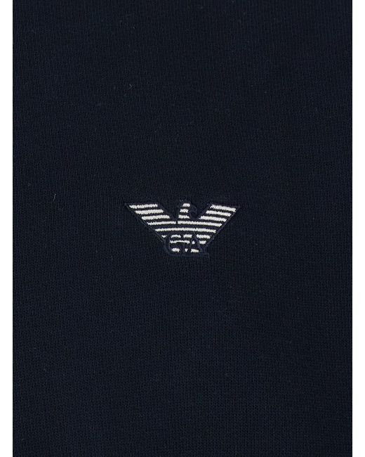Emporio Armani Blue Sweatshirt With Polo Shirt Style Collar And Logo Embroidery On The Front for men