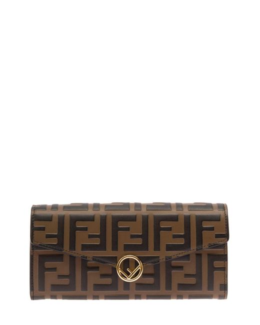 Fendi Brown Borwn Continental F Is Wallet In Leather With Ff Embossed Pattern Fenid Woman