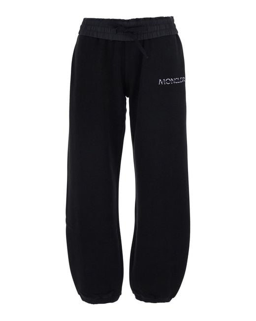 Moncler Black Pants With Elasticated Waist And Logo Lettering On The F