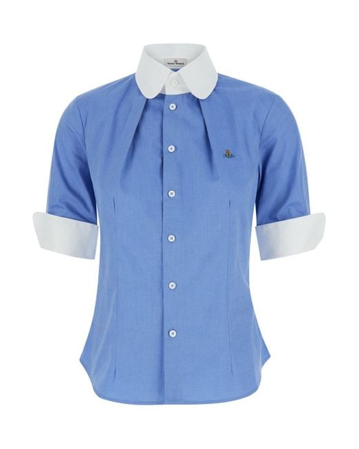 Vivienne Westwood Blue Light Shirt With Stand Up Collar