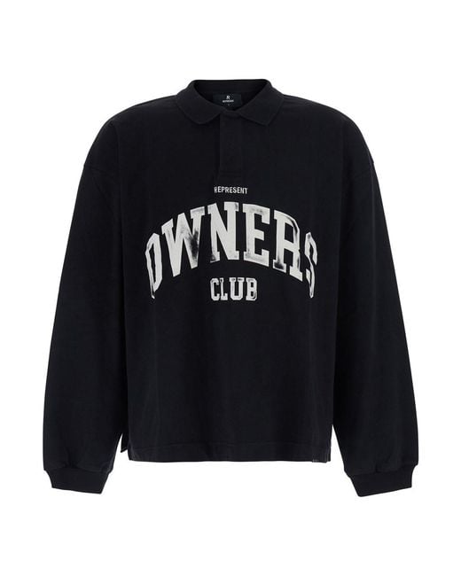 Represent Black Owners Rugby Top With Polo Collar And Long Sleeves for men