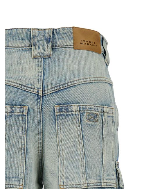 Isabel Marant Blue 'Heilani' Light Cargo Jeans With Logo Patch