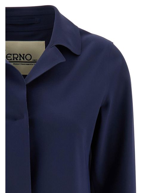 Herno Blue Coat With Concealed Closure And Collar
