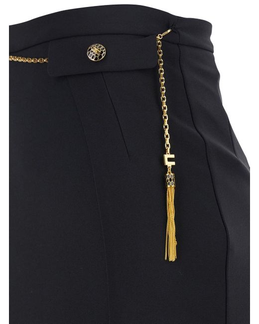 Elisabetta Franchi Black Skirt With Metallic Pendant And Patch Pockets