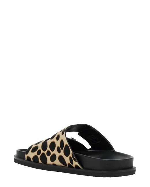 Tory Burch Black 'Turnlock' Sandals With Double Strap And Leopard Prin