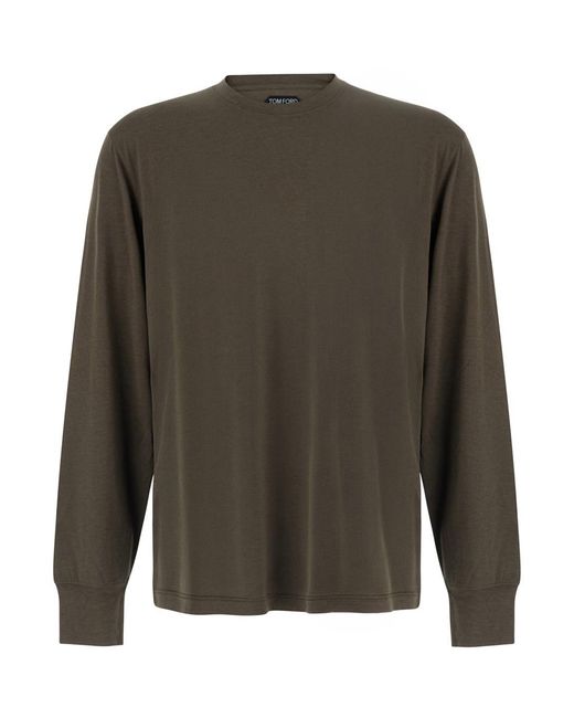 Tom Ford Green Long Sleeve T-Shirt With Logo On The Front for men