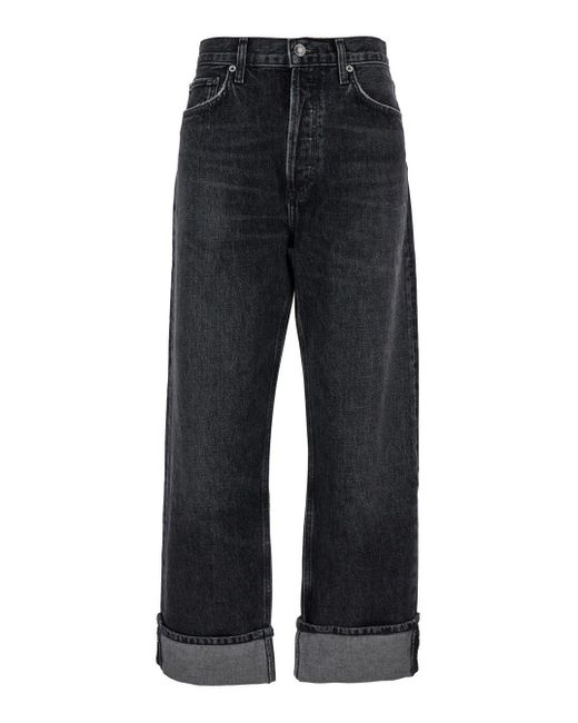 Jeans Bootcut 'Fran' Con Risvolto di Agolde in Black