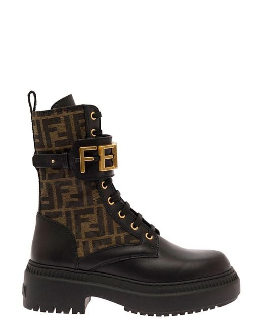Fendi Black And Biker Boots With Logo Lettering Detail