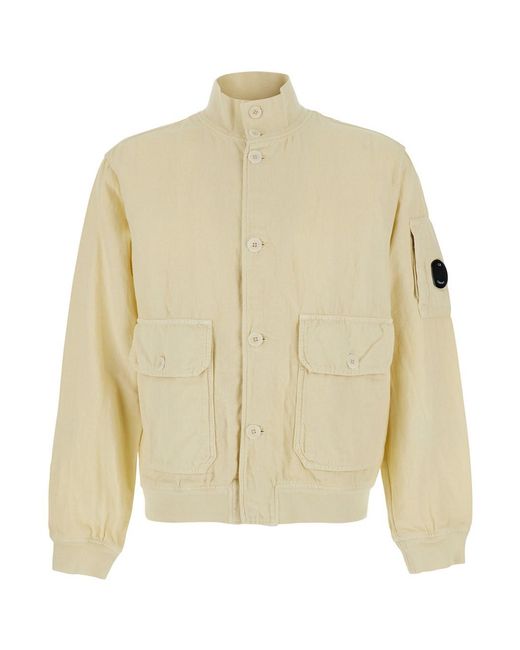 C P Company Natural Jacket With High Collar And Logo Plate On The Sleeve for men