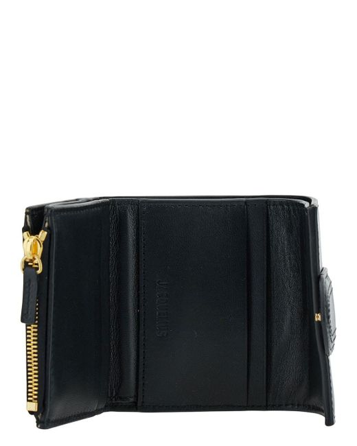 Jacquemus 'le Compact Bambino' Black Wallet With Magnetic Closure In Leather Woman