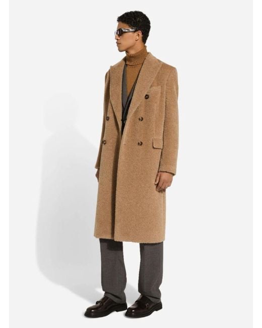 Dolce & Gabbana Natural Double-Breasted Coat With Peak Revers for men