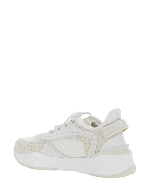 Fendi White 'Flow' Sneakers With Toggle Closure And Logo Lettering On The Side