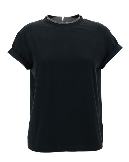 Brunello Cucinelli Black T-Shirt With Monile Detail