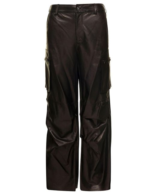 Salvatore Santoro Black Nappa Leather Cargo Pants
