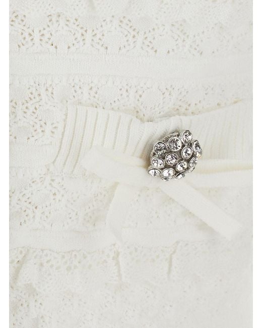 Self-Portrait White Cardigan Pointelle Diamante' With Long Sleeves