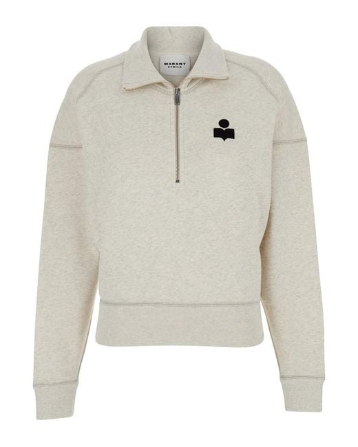 Isabel Marant White Sweatshirt With Stand-Up Collar And Logo On The Front