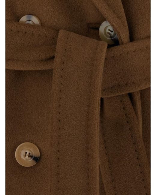 Max Mara Brown 'Madame' Double-Breasted Coat With Notched Revers And F