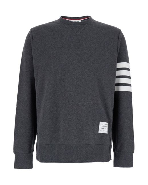 Thom Browne Gray Crewneck Sweatshirt With -Bar Detail for men