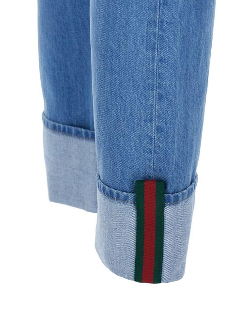 Gucci Blue Jeans With Logo Patch On The Rear And Web Turn-Up Hem for men